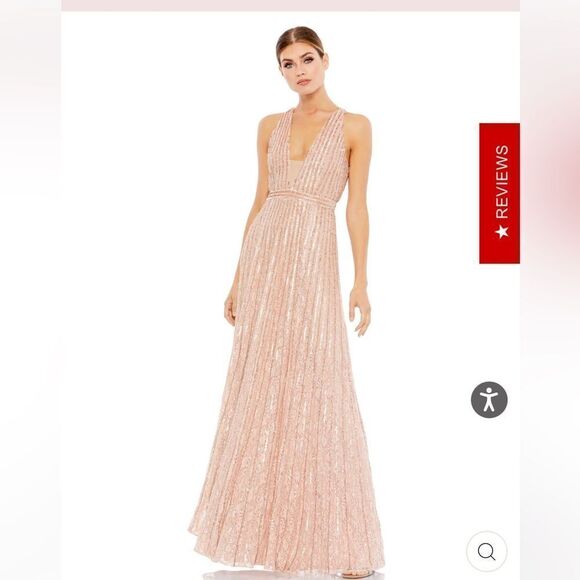 NWT Mac Duggal Sequined Sleeveless Plunge Neck Flowy Gown dress rose pink 10 - Picture 2 of 13